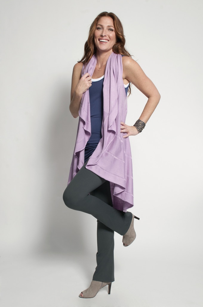 Charcoal Bootcut (shown with Layering Tank Tops in Navy, White & Long Vest in Orchid)