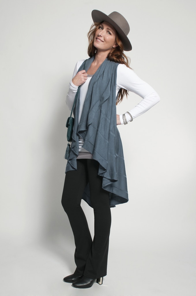 Black Bootcut (shown with Layering Tank Top in Gray, Layering Long Sleeve Top in White & Long Vest in Stormy Weather)