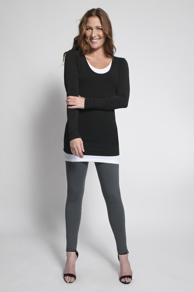 Charcoal Leggings (shown with Layering Tank Top in White & Layering Long Sleeve Top in Black)