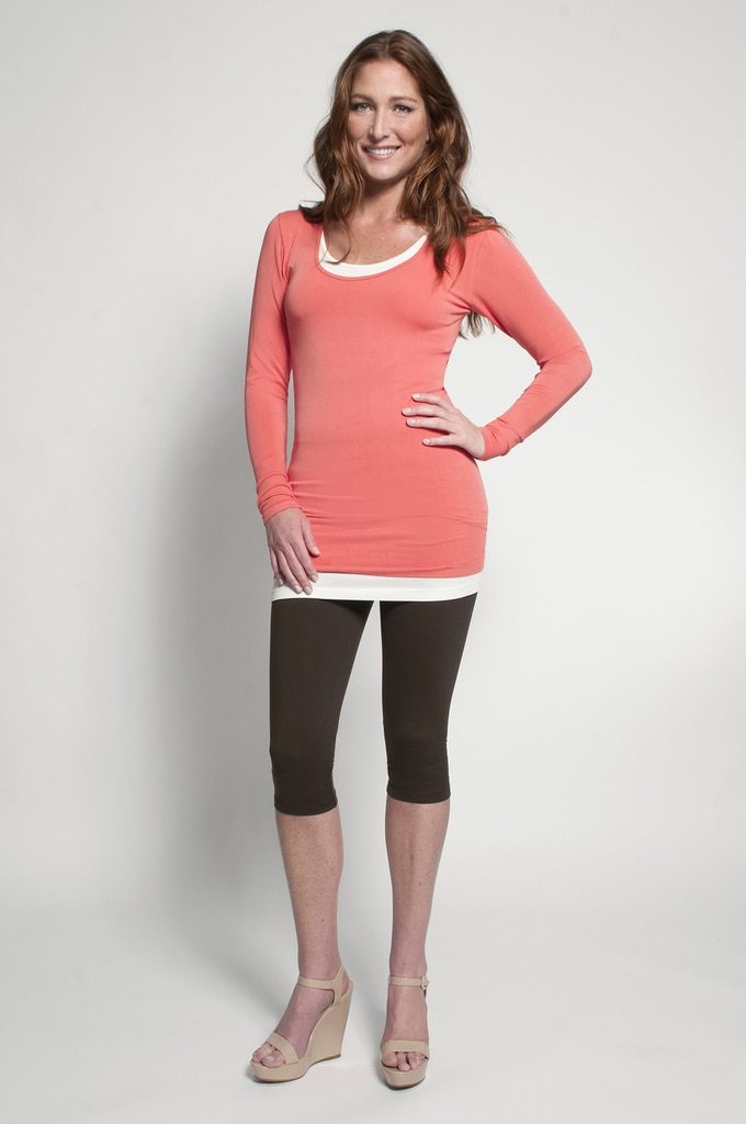 Chocolate Capris (shown with Layering Tank Top in Ivory & Layering Long Sleeve Top in Tangerine)